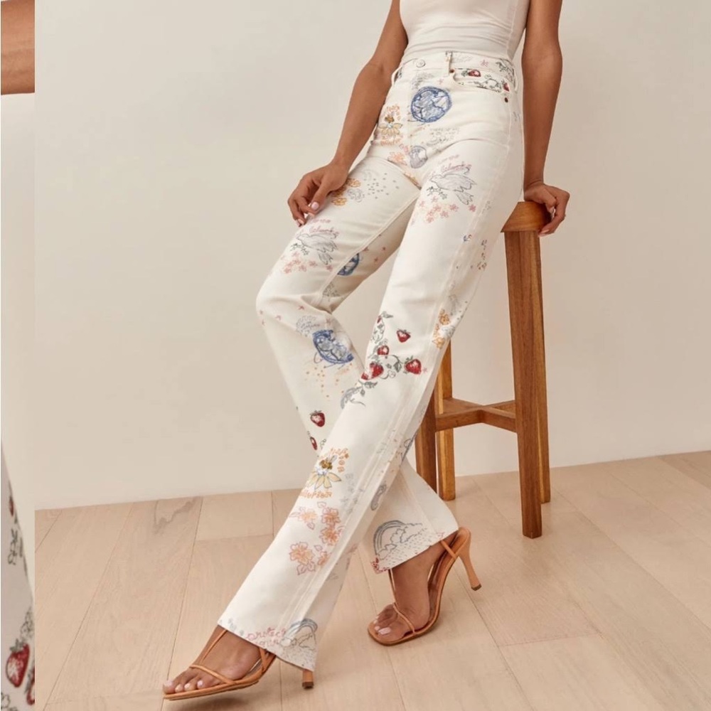 Reformation printed white jeans